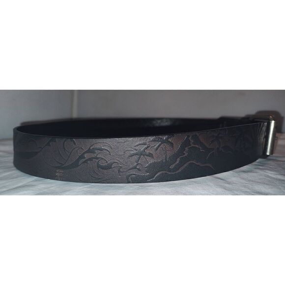 Sunset Beach Palm tree embossed Genuine leather belt Size 36 Brown with silver t - Picture 5 of 7